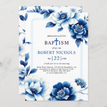 Blue floral Chinoiserie with triple border Baptism