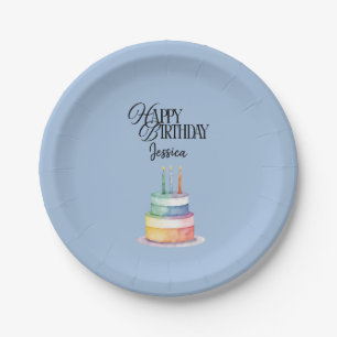 Blue Floral Christian Birthday Paper Plate