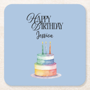 Blue Floral Christian Birthday Square Paper Coaster
