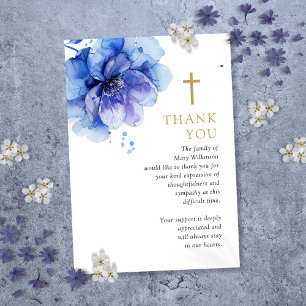 Blue Floral Christian Celebration Of Life Funeral Thank You Card