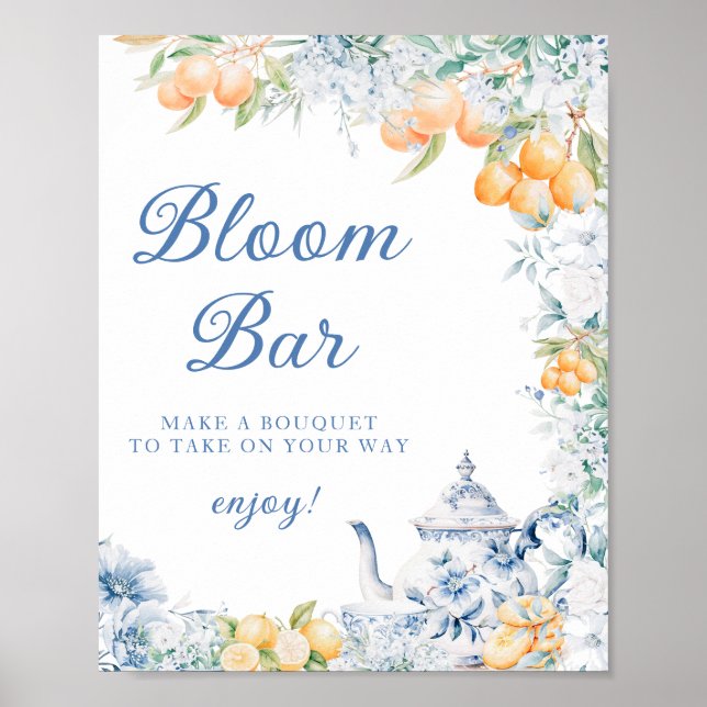 Blue Floral Citrus Theme Bloom Bar Poster (Front)