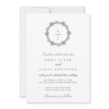 Blue Floral Classic Dusty Crest Wedding Invitation
