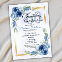 Blue Floral Classic Elegant Women's 60th Birthday