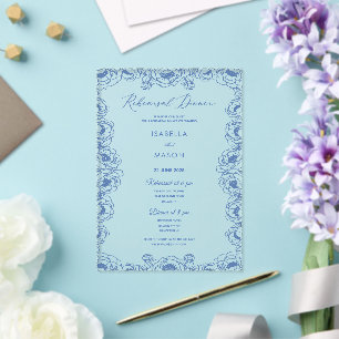 BLUE FLORAL CLASSIC REHEARSAL WEDDING INVITE ACRYLIC INVITATIONS