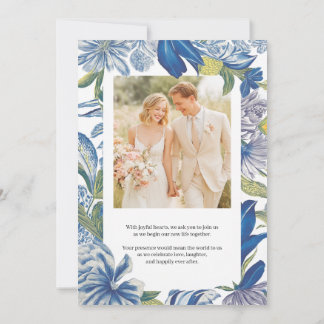 Blue Floral Classic Wedding Invitation