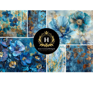 Blue Floral Collage Decoupage Tissue Paper
