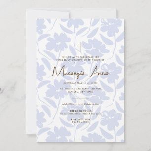Blue Floral Communion Invitation