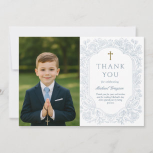 Blue Floral Communion Thank You Card