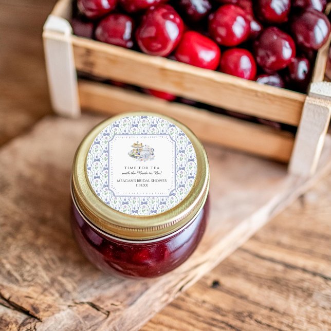 Blue Floral Coquette Tea Party Bridal Shower Classic Round Sticker (Creator Uploaded)