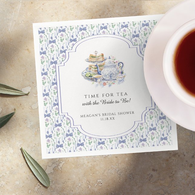 Blue Floral Coquette Tea Party Bridal Shower Napkin (Creator Uploaded)