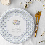 Blue Floral Coquette Tea Party Bridal Shower Paper Plate<br><div class="desc">Elevate your next bridal shower with these charming Blue Floral Coquette Tea Party Paper Plates. Featuring a delicate pattern of blue florals and a sophisticated centerpiece illustration, these plates are perfect for celebrating in style. Whether you're hosting a classic afternoon tea or a cosy bridal shower, these paper plates combine...</div>
