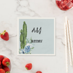 blue floral cowboy thank you card napkin