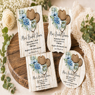 Blue floral cowgirl bridal shower invitation