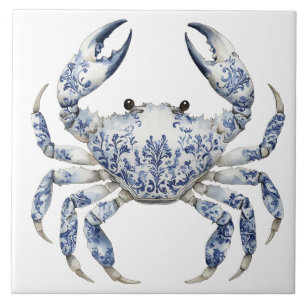 Blue Floral Crab Ceramic Tile