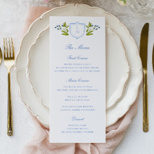 Blue Floral Crest Wedding Menu