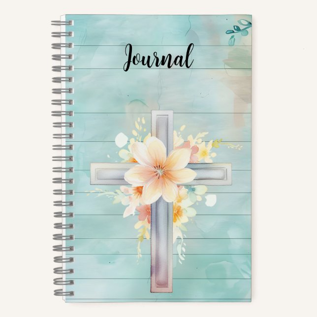 Blue Floral Cross Journal (Front)