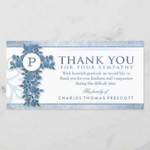 Blue Floral Cross Monogram Thank You Sympathy