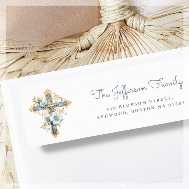Blue Floral Cross | Return Address Label (Creator Uploaded)