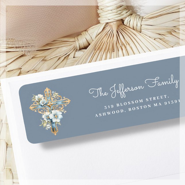 Blue Floral Cross | Return Address Label (Creator Uploaded)