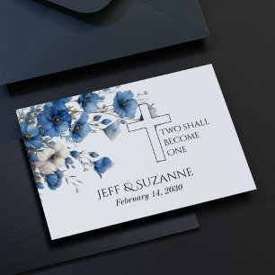 Blue Floral Cross Two Become One Wedding Save The Date