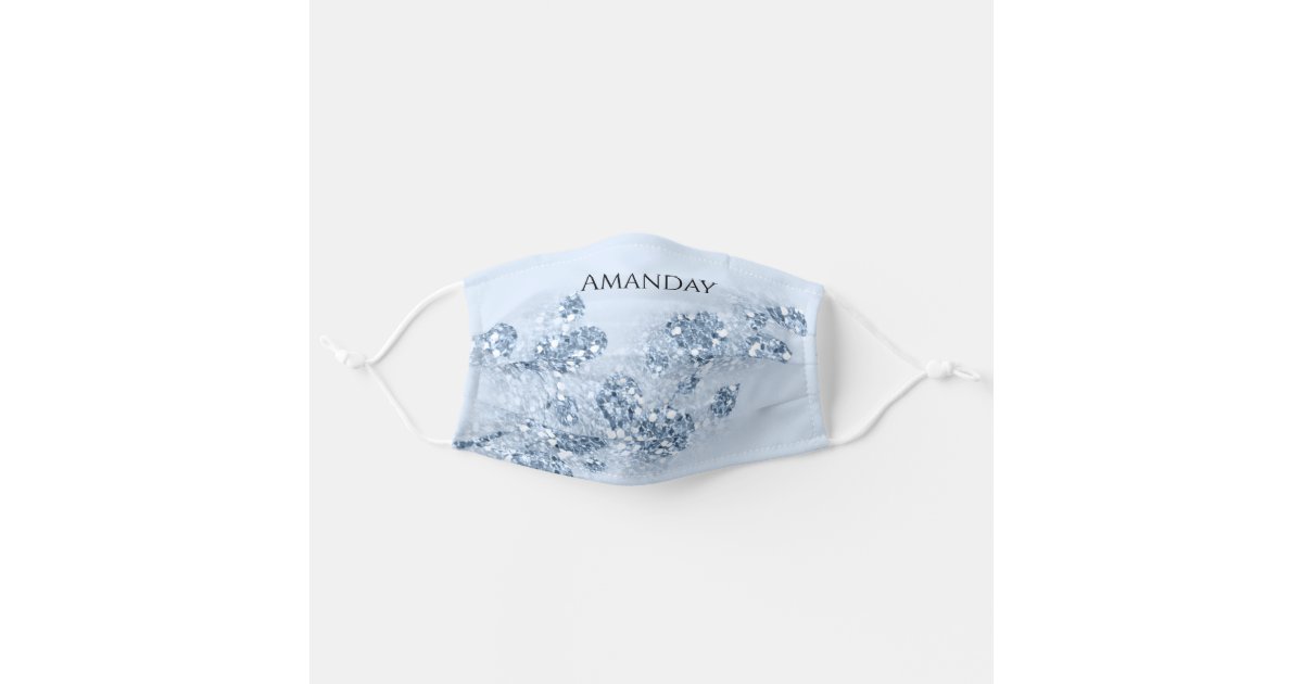 Blue Floral Crystals Custom Name Girly Covid19 Cloth Face Mask Zazzle