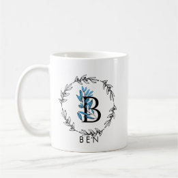 Blue Floral Custom Monogram - Letter B Coffee Mug