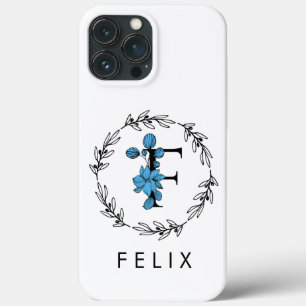 Blue Floral Custom Monogram - Letter F iPhone 13 Pro Max Case