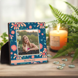 Blue Floral Cute Photo Customised Love Message Plaque