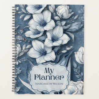 Blue Floral Daily Planner Agenda Notebook Journal