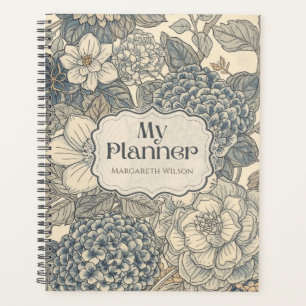 Blue Floral Daily Planner Agenda Notebook Journal
