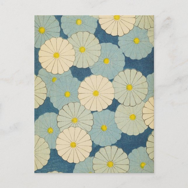 Blue Floral Daisies Japanese Design Postcard (Front)