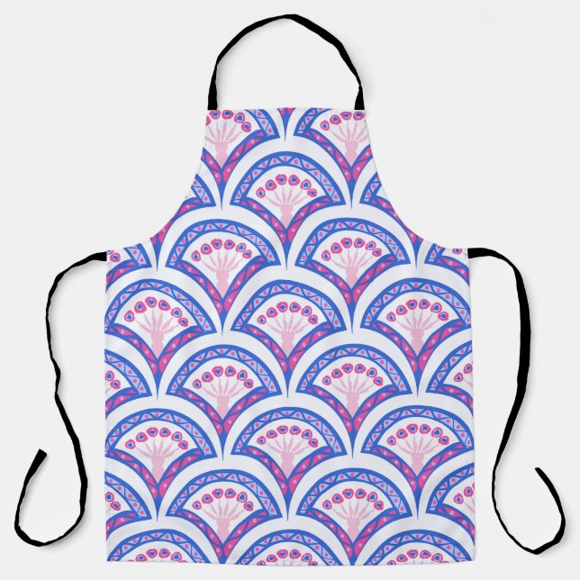 blue floral damask pattern  apron (Front)