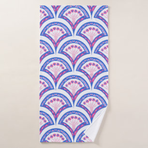 blue floral damask pattern bath towel