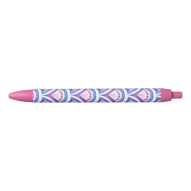 blue floral damask pattern  black ink pen (Front)