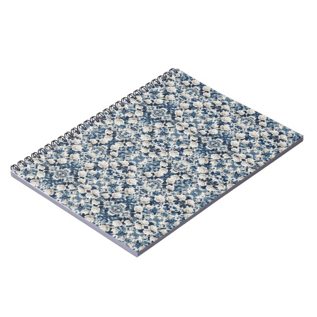 Blue Floral Damask Pattern Blanket Notebook (Left Side)