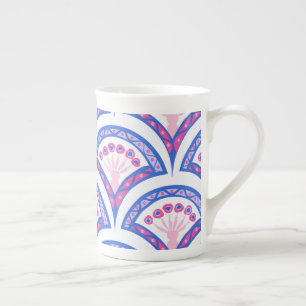 blue floral damask pattern bone china mug