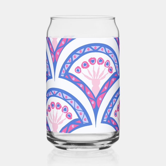 blue floral damask pattern  can glass (Front)