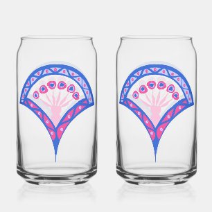 blue floral damask pattern can glass