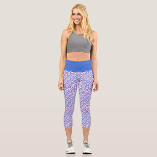 blue floral damask pattern  capri leggings