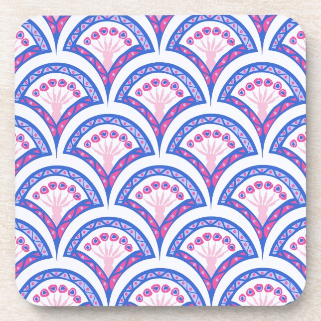 blue floral damask pattern  coaster (Front)
