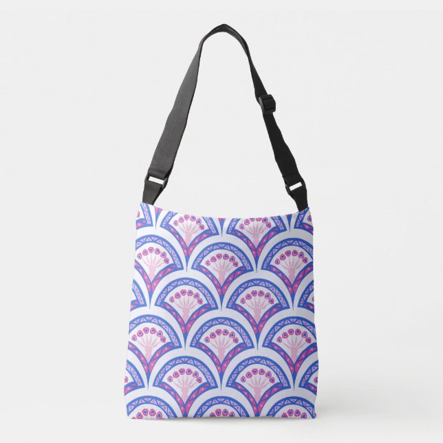 blue floral damask pattern  crossbody bag (Front)