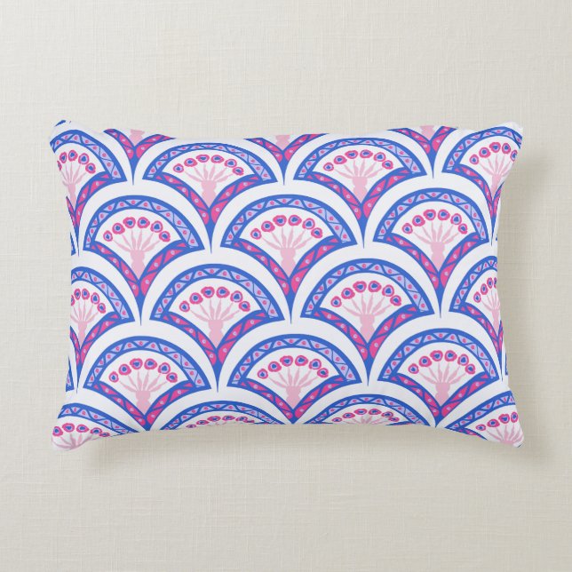blue floral damask pattern  decorative cushion (Front)