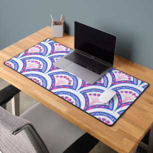blue floral damask pattern desk mat