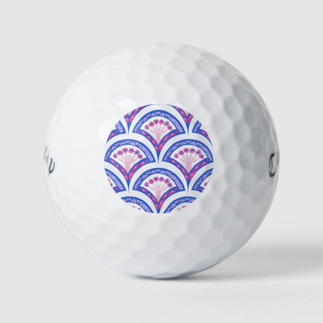 blue floral damask pattern  golf balls (Front)