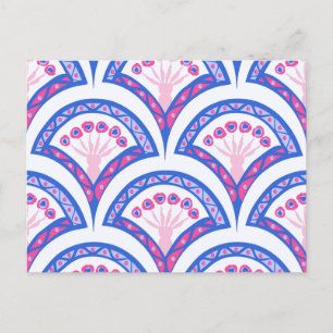 blue floral damask pattern holiday postcard