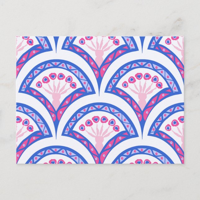 blue floral damask pattern  holiday postcard (Front)