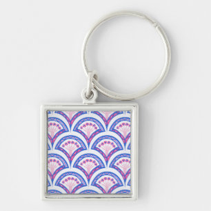 blue floral damask pattern key ring