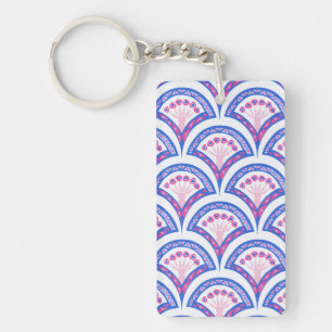 blue floral damask pattern  key ring
