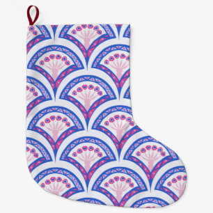 blue floral damask pattern large christmas stocking