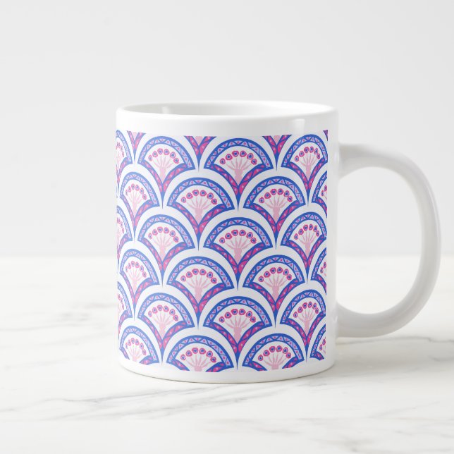 blue floral damask pattern  large coffee mug (Right)